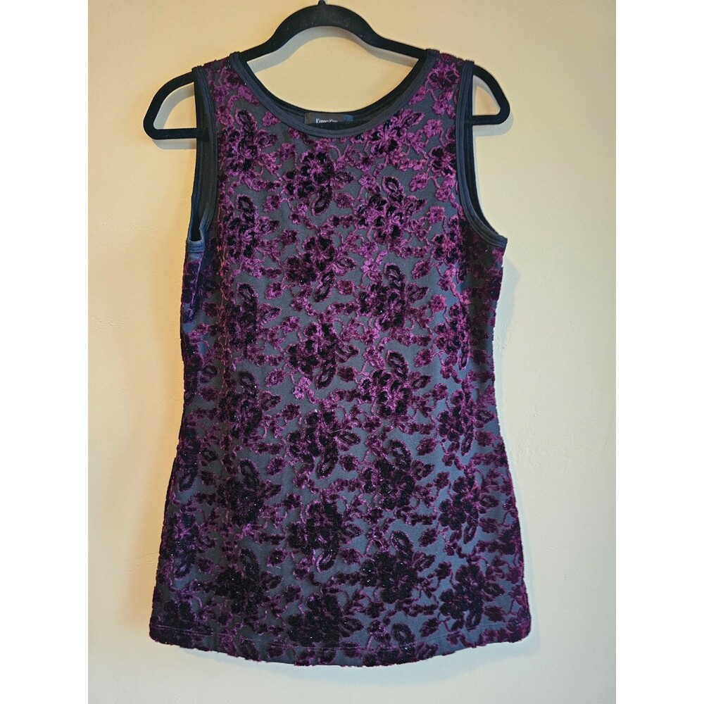 Karen Kane 90s burn out Velvet Floral Stretch Tank Top Size Med